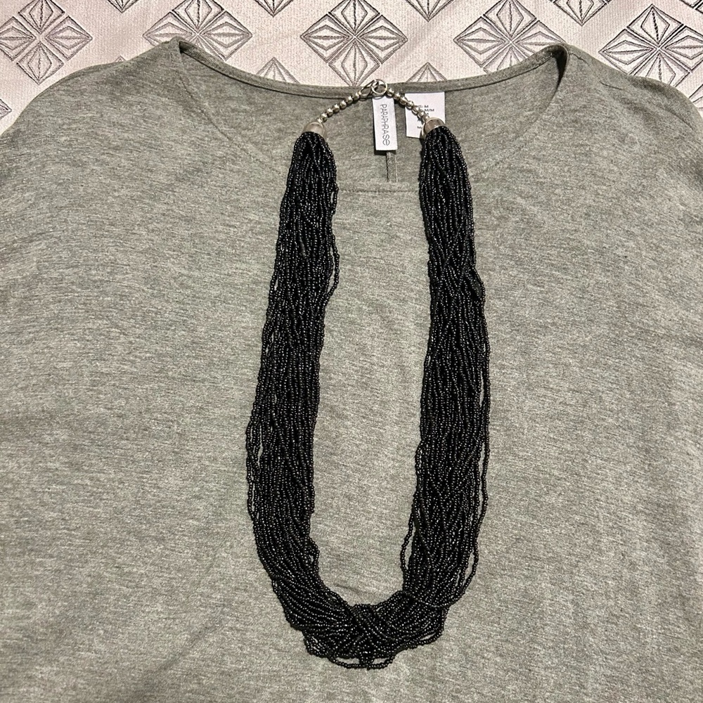 Black Long Seed Bead Necklace
